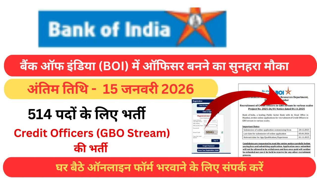 Bank of India Credit Officer भर्ती 2026 – आवेदन प्रक्रिया 20 दिसंबर से शुरू | पूरी जानकारी हिंदी में