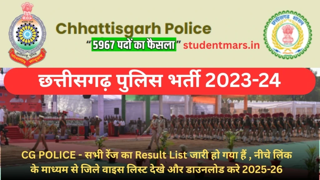 CG POLICE BIG UPDATE सभी जिला रेंज का Result List जारी 2025 ll 5976 पदों के लिए निकल गई थी भर्ती 2023-24