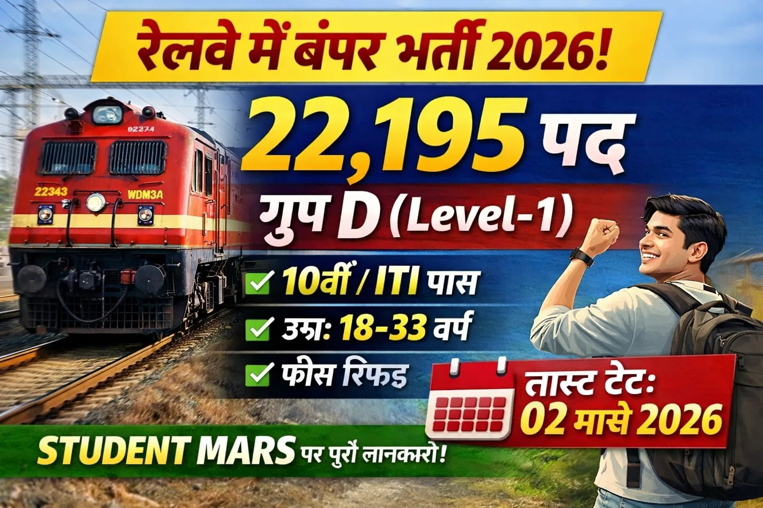 Railway Group D भर्ती 2026 | 22 हजार+ पद | 10वीं / ITI पास