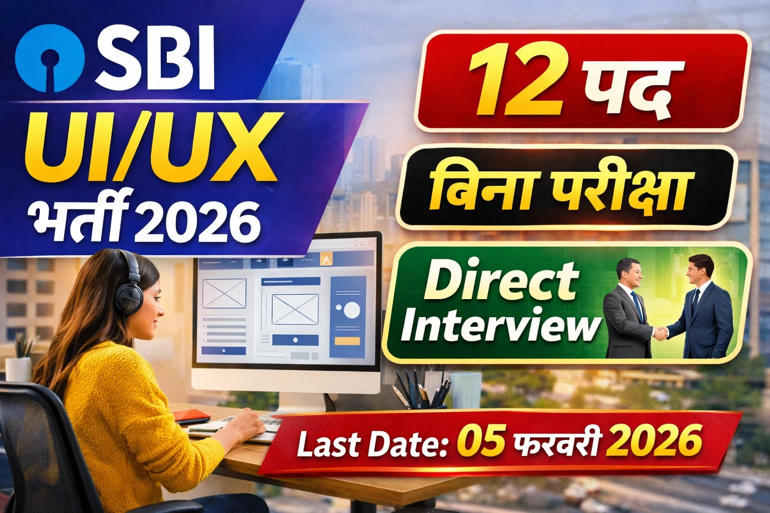 SBI में UI/UX Designer भर्ती 2026 🔥 12 पद | बिना परीक्षा | Direct Interview