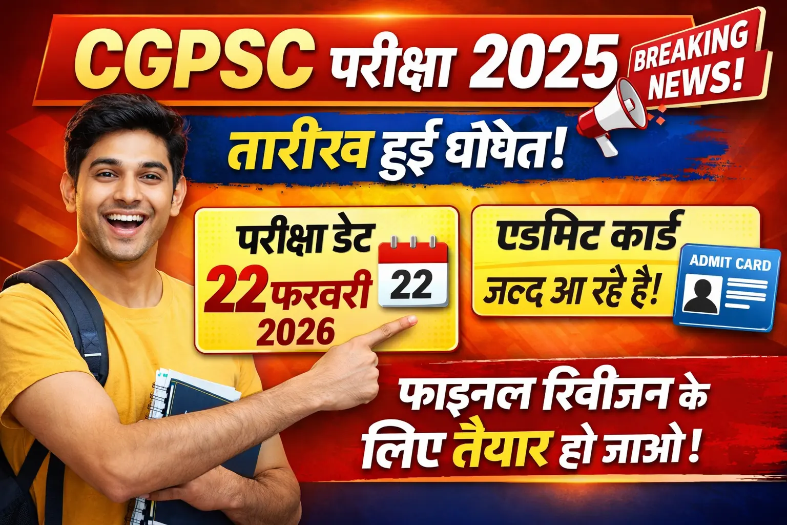 CGPSC Prelims 2025 Exam Date घोषित 😱 | 22 फरवरी 2026 | Breaking News